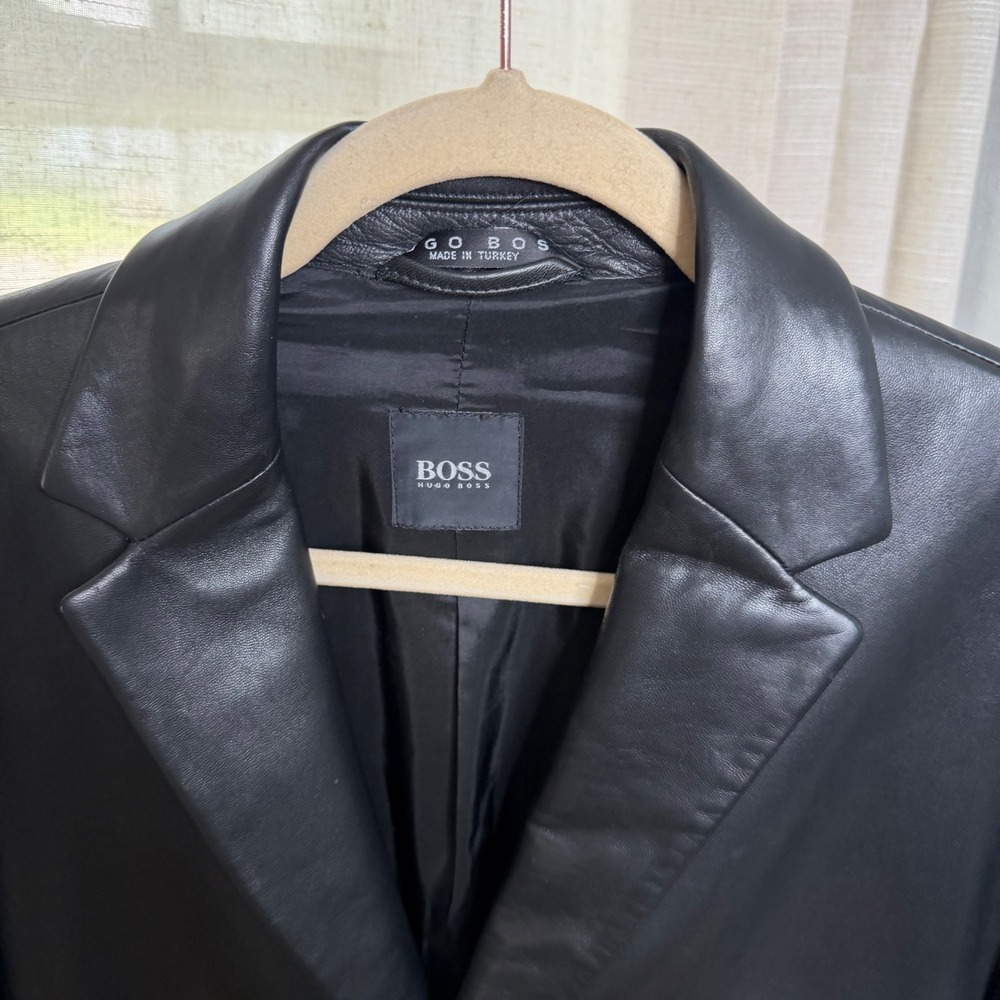 Hugo Boss Lambskin Leather Blazer Jacket Black Barney's New York Men's Size 42R - Picture 6 of 16